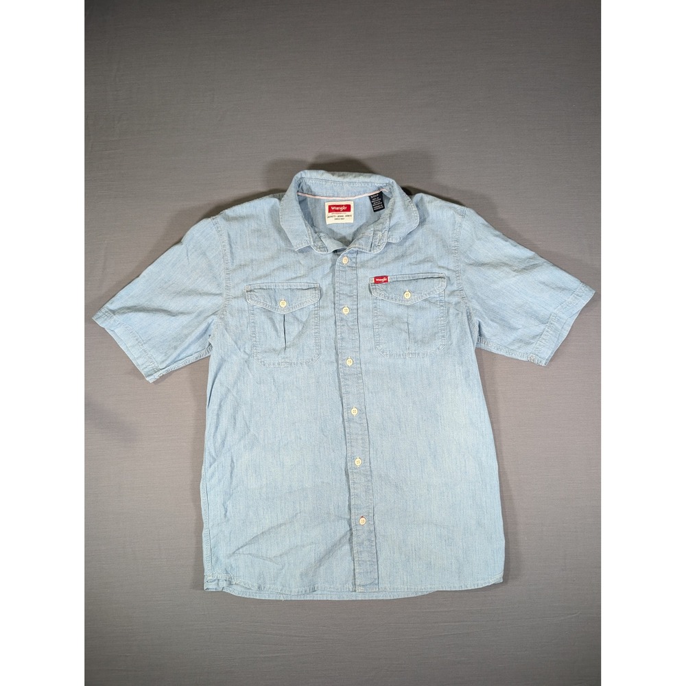 Wrangler Mens Light Wash Short Sleeve Button Down Chambray Shirt Small 112367087